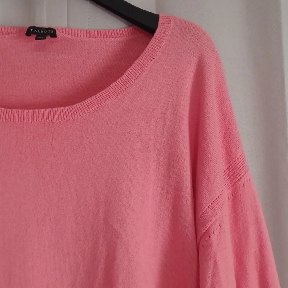 Talbots Tassel Fringe Cashmere Blend Lightweight Sweater Relaxed Fit Pink Coral